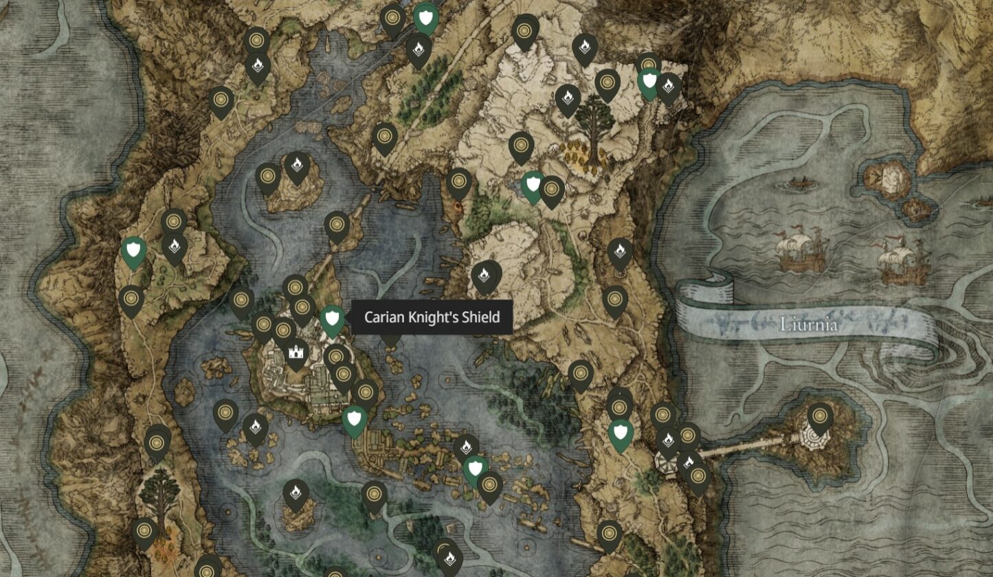 posizione dell'anello elden dello scudo del cavaliere cariano