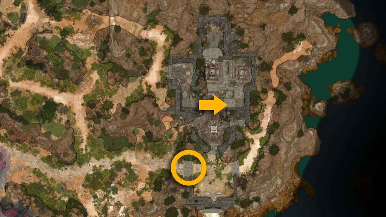 La posizione sulla mappa di Withers in Baldur's Gate 3. 