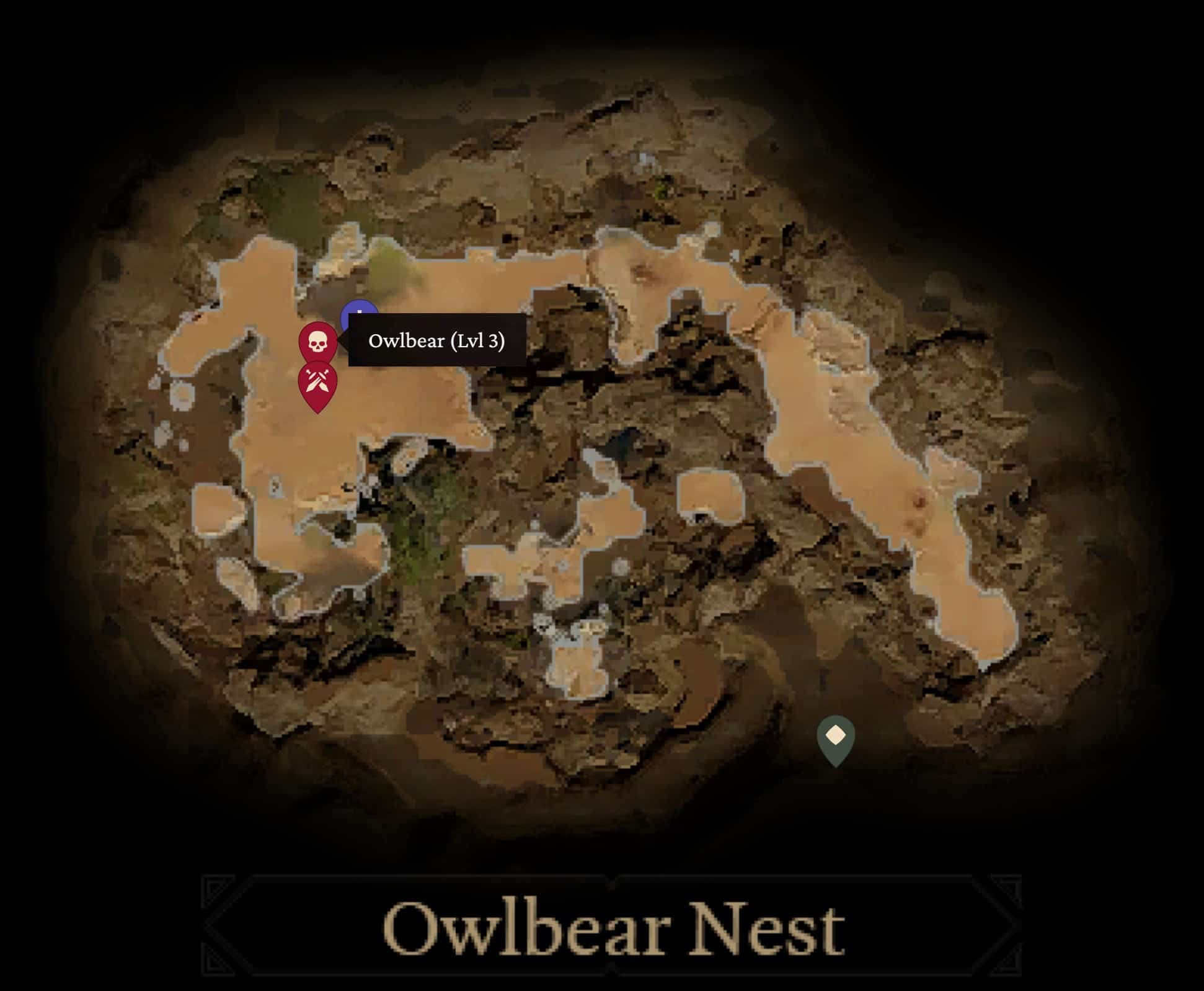 Posizione sulla mappa dell'uovo di Owlbear