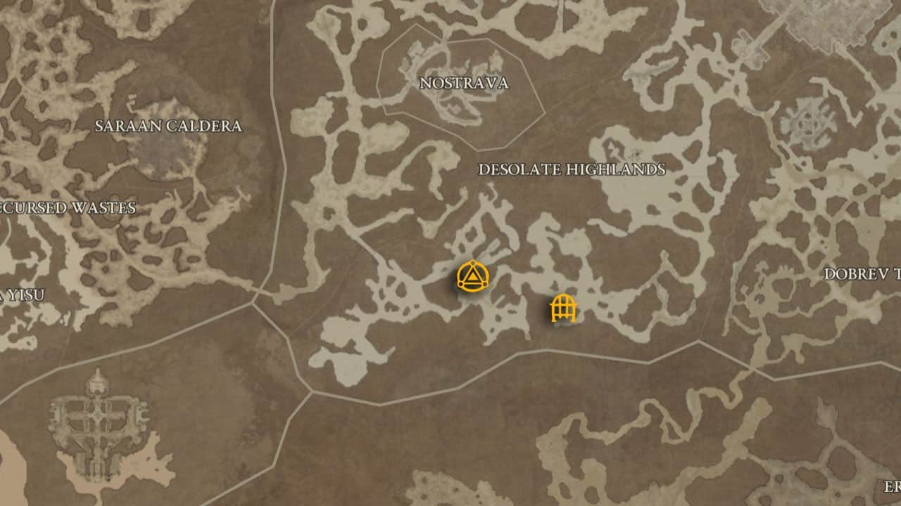 La posizione sulla mappa di Defiled Catacombs e come arrivarci in Diablo 4.