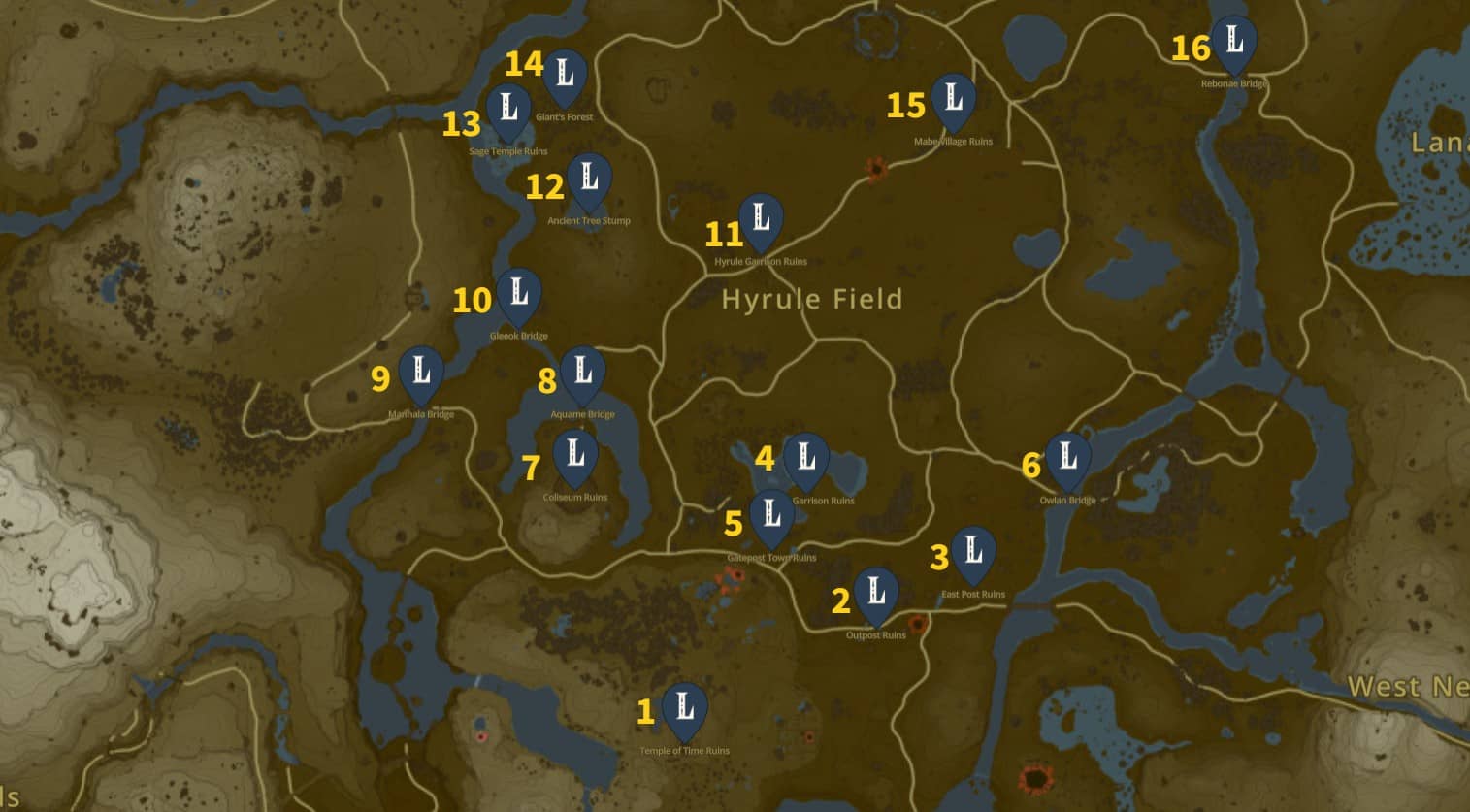 Mappa sud del campo di Zelda Totk Hyrule