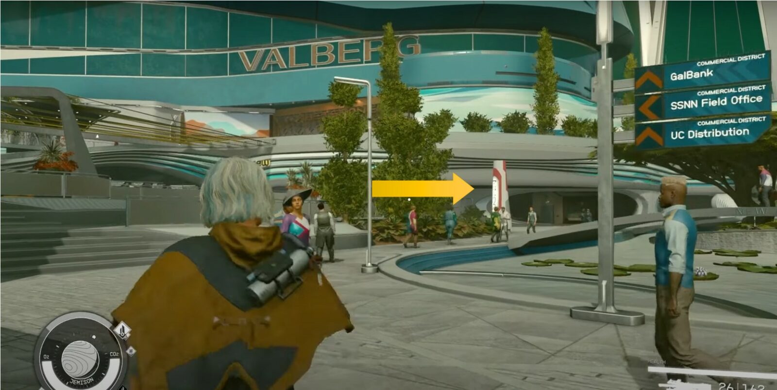 Raggiungi il quartiere commerciale di Starfield