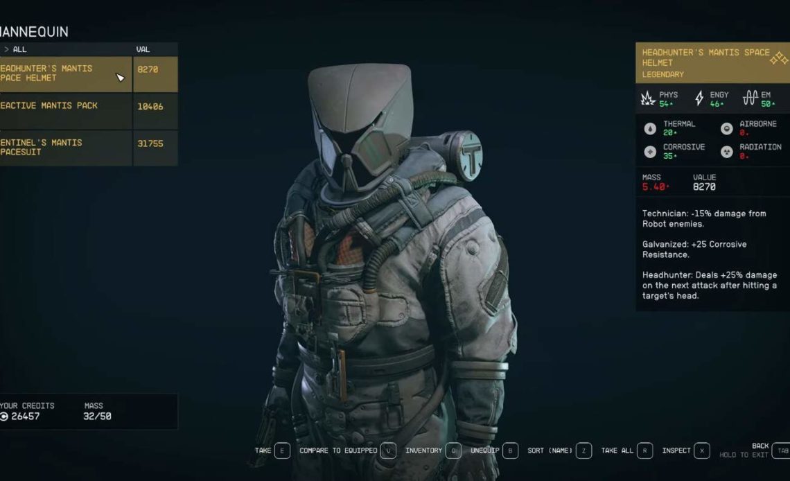 Starfield how to get Legendary Mantis Armor and Razorleaf