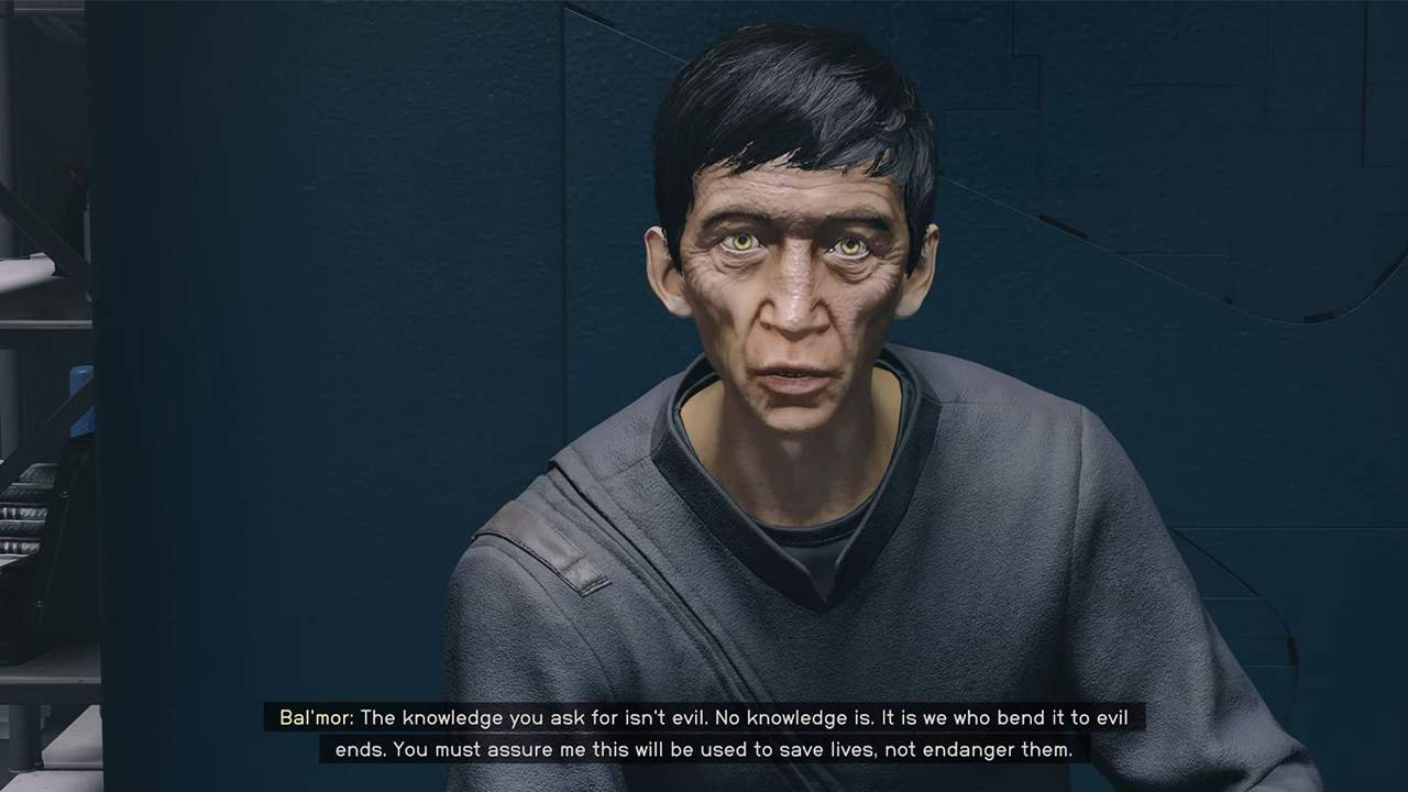 Ottieni i codici d'archivio dall'ambasciatore Qasrik Bal'mor a Starfield.