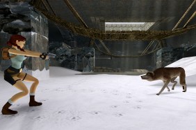 Tomb Raider Remastered: Lara Croft sta per sparare a un lupo.