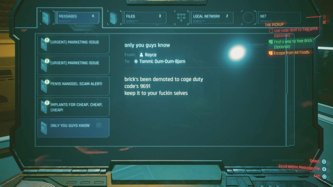Codice della porta di Cyberpunk 2077 per salvare Brick