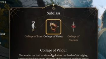 Baldur's Gate 3 Bard College Of Valor Guida alla costruzione e alle sottoclassi