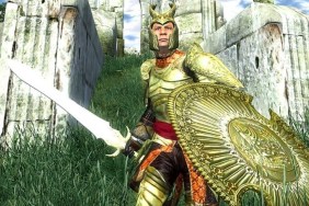 Oblio: un cavaliere vestito con un'armatura d'oro carica il giocatore.