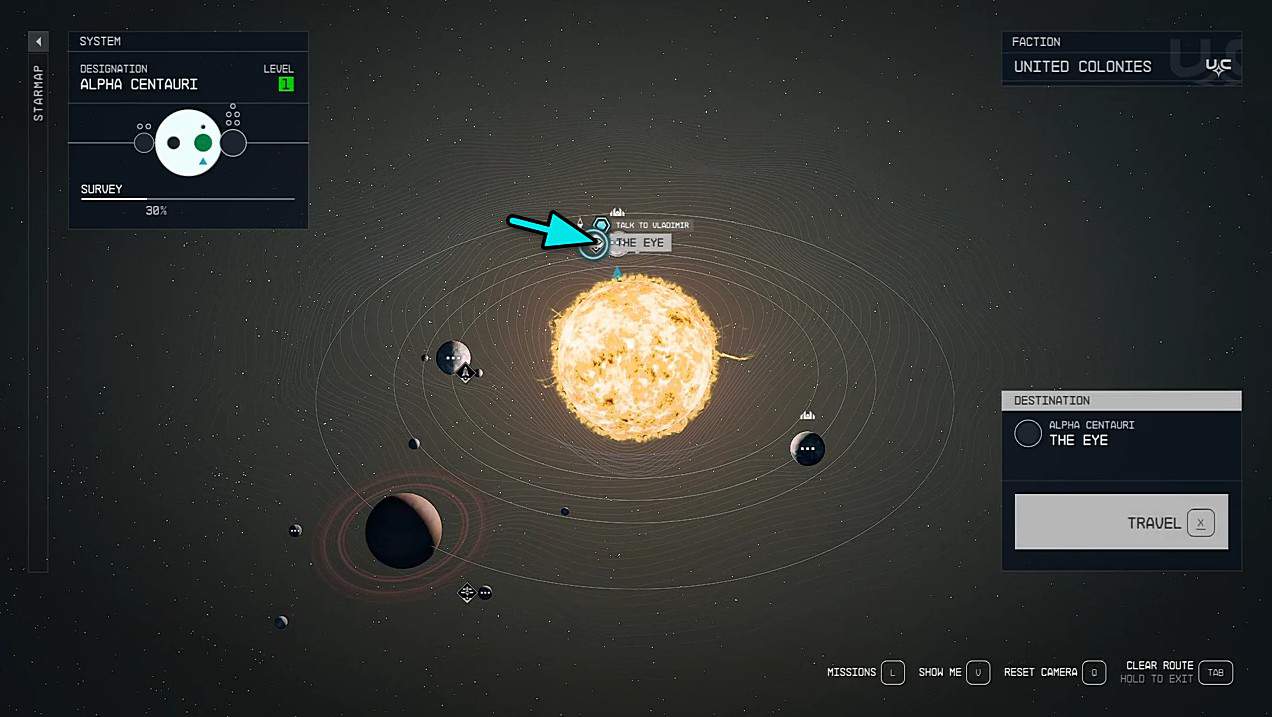 La posizione dell'Occhio a Starfield