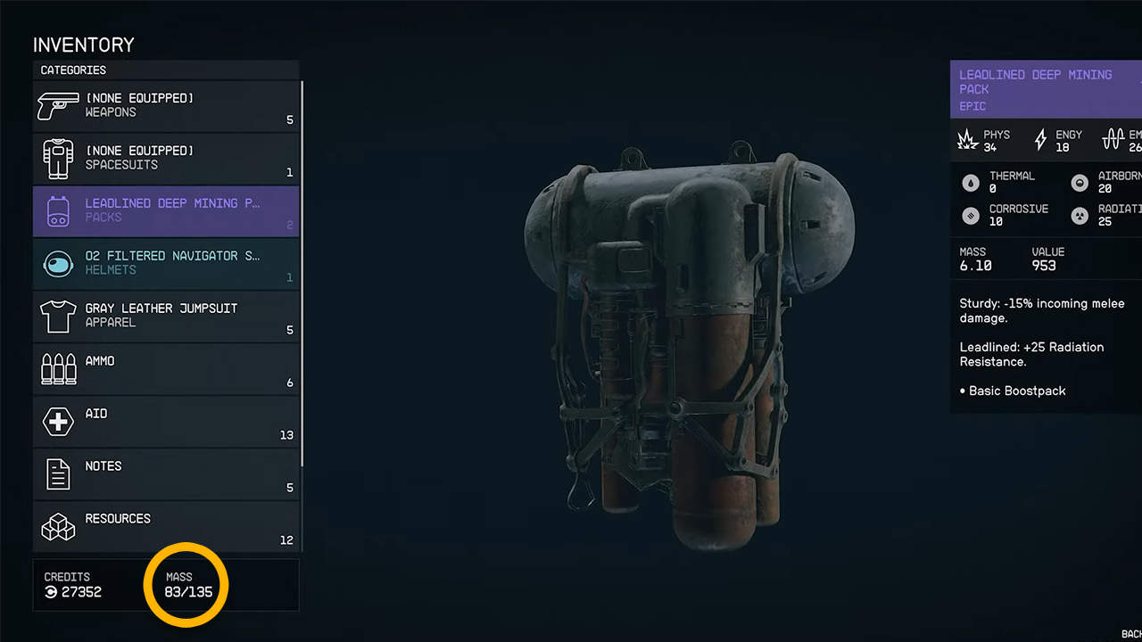 Meccanica ingombrante spiegata in Starfield. 