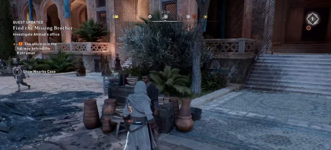 Parla con la persona con una pila di libri in AC Mirage