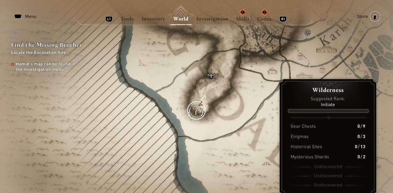 Posizione del sito di scavo in AC Mirage