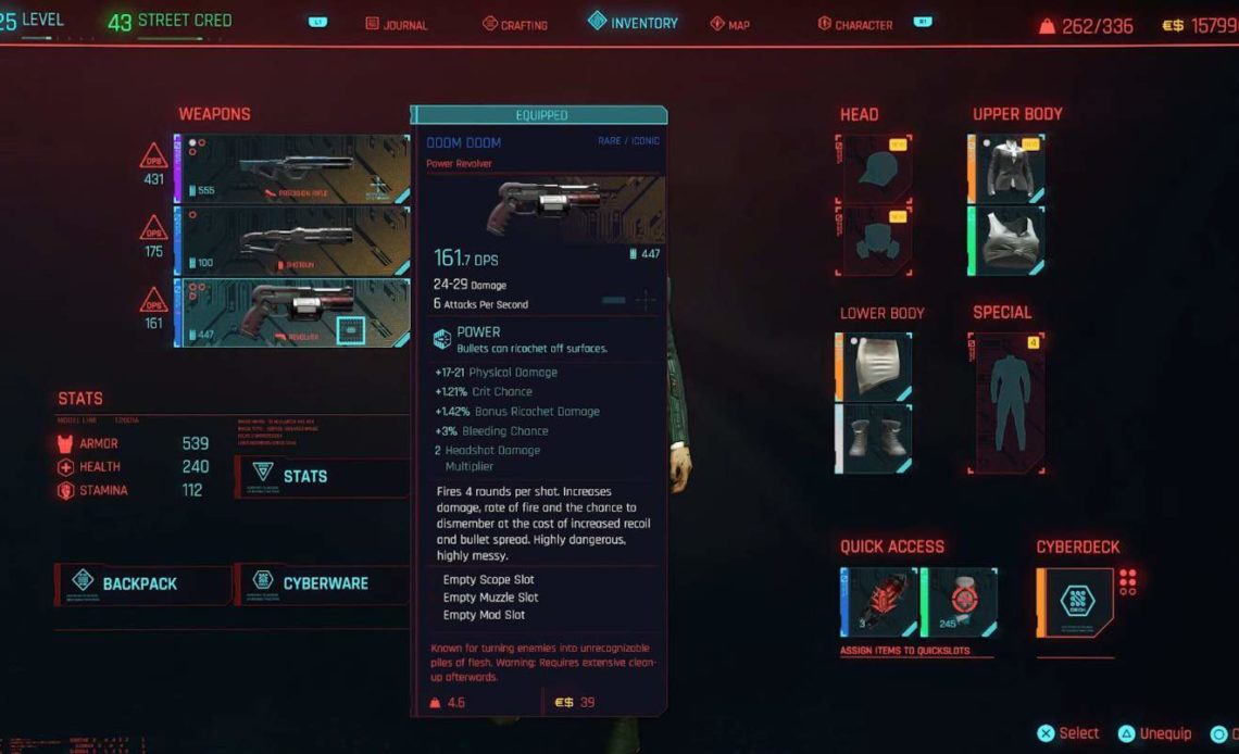 Doom Doom Iconic Weapon in Cyberpunk 2077