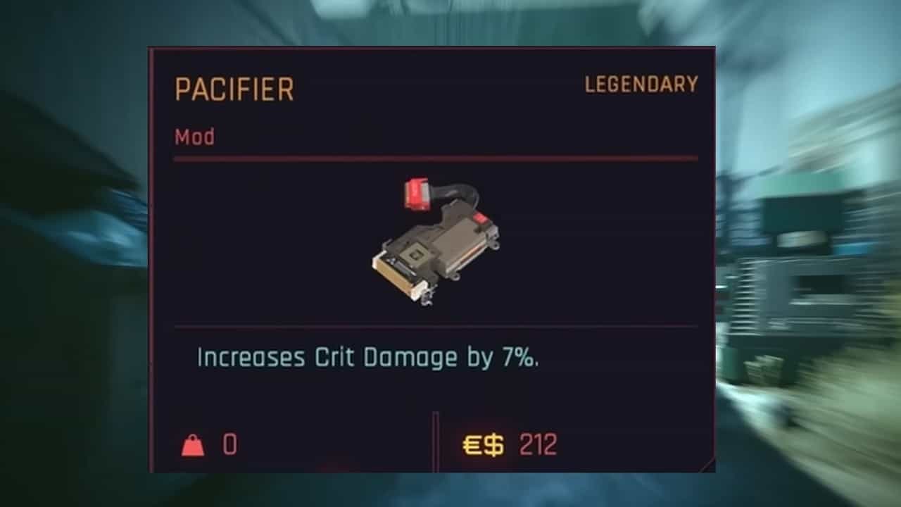 Pacifier è la migliore mod per armi quando si tratta di aumentare il danno in Cyberpunk 2077.