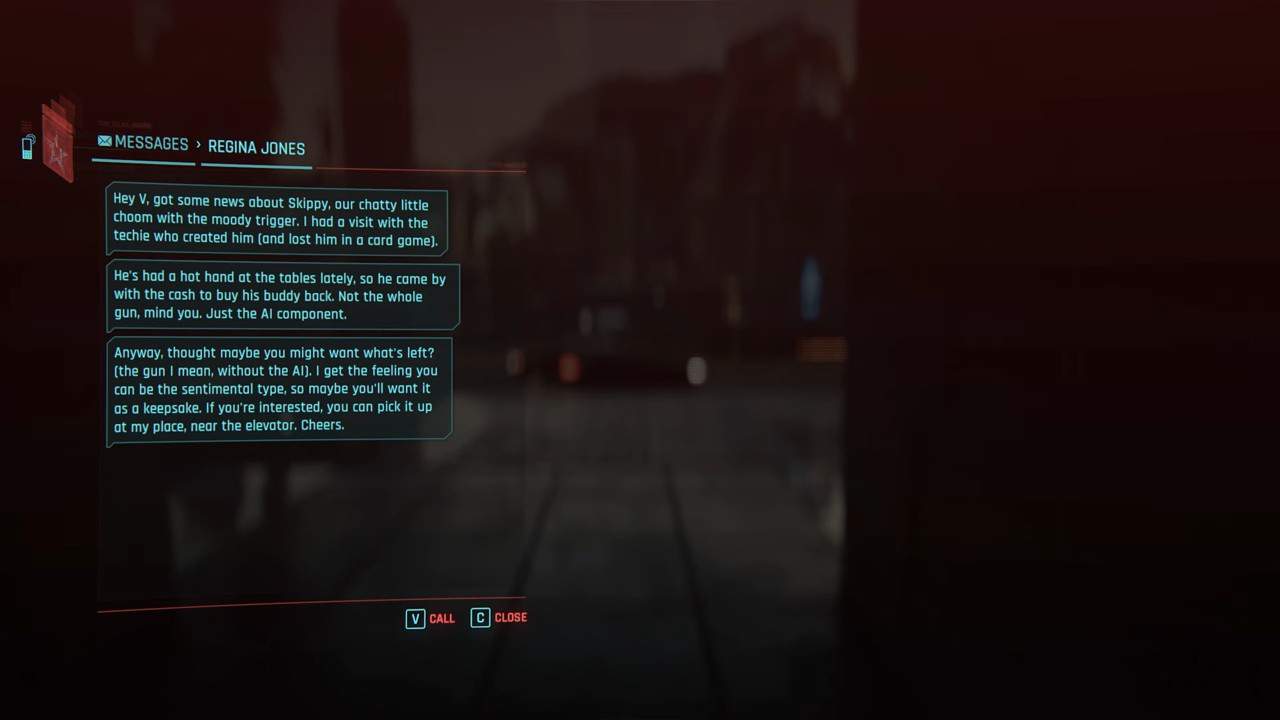 Messaggio di testo da Regina in Cyberpunk 2077