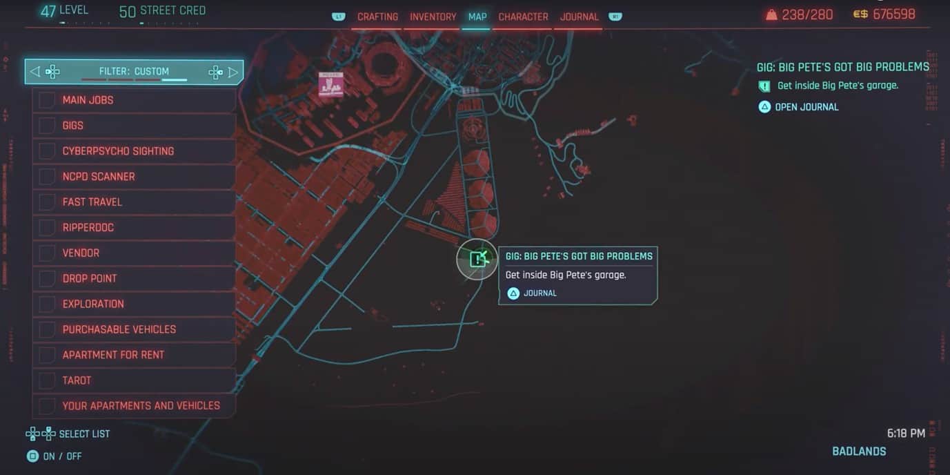 Puoi trovare Big Pete in questa posizione sulla mappa in Cyberpunk 2077. 