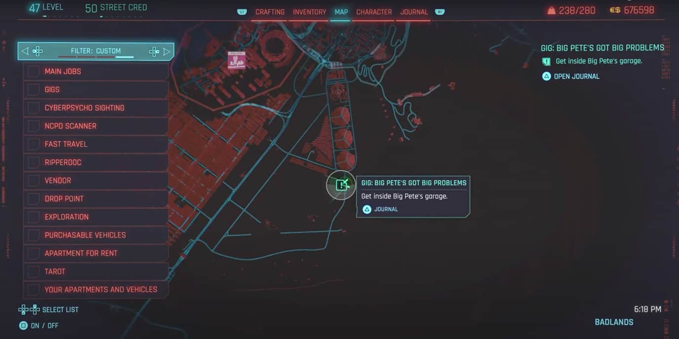 Puoi trovare Big Pete in questa posizione sulla mappa in Cyberpunk 2077. 