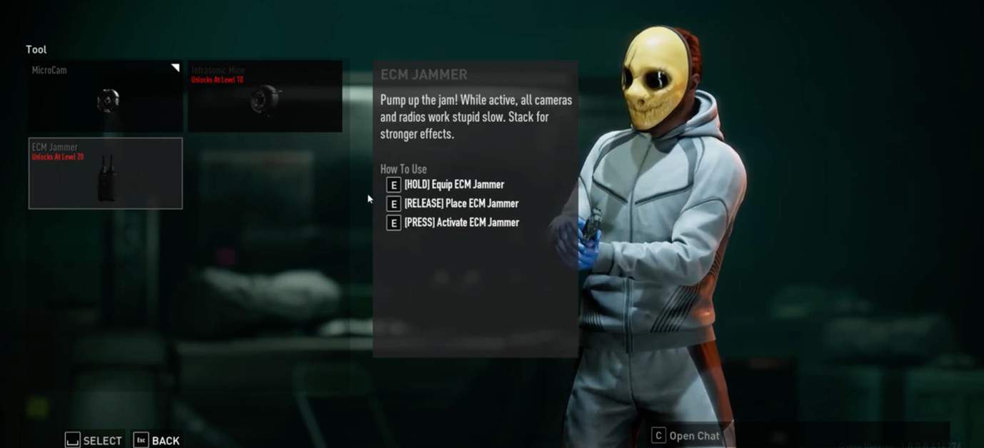 I tasti predefiniti del PC consentono di utilizzare un ECM Jammer in Payday 3.