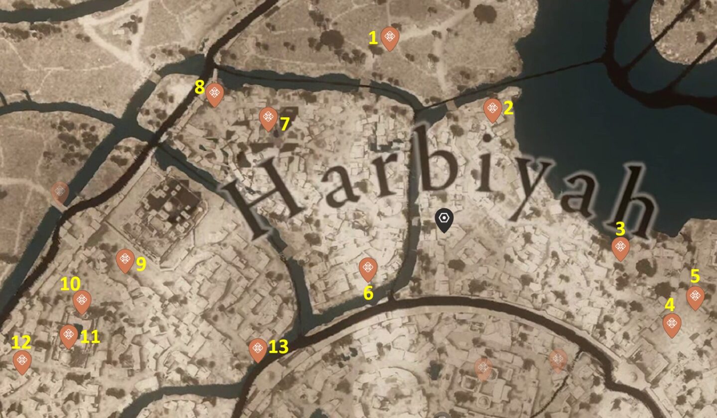Posizioni del sito storico di Harbiyah in AC Mirage