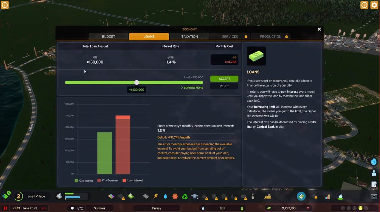 Finestra Prestiti in Cities Skylines 2