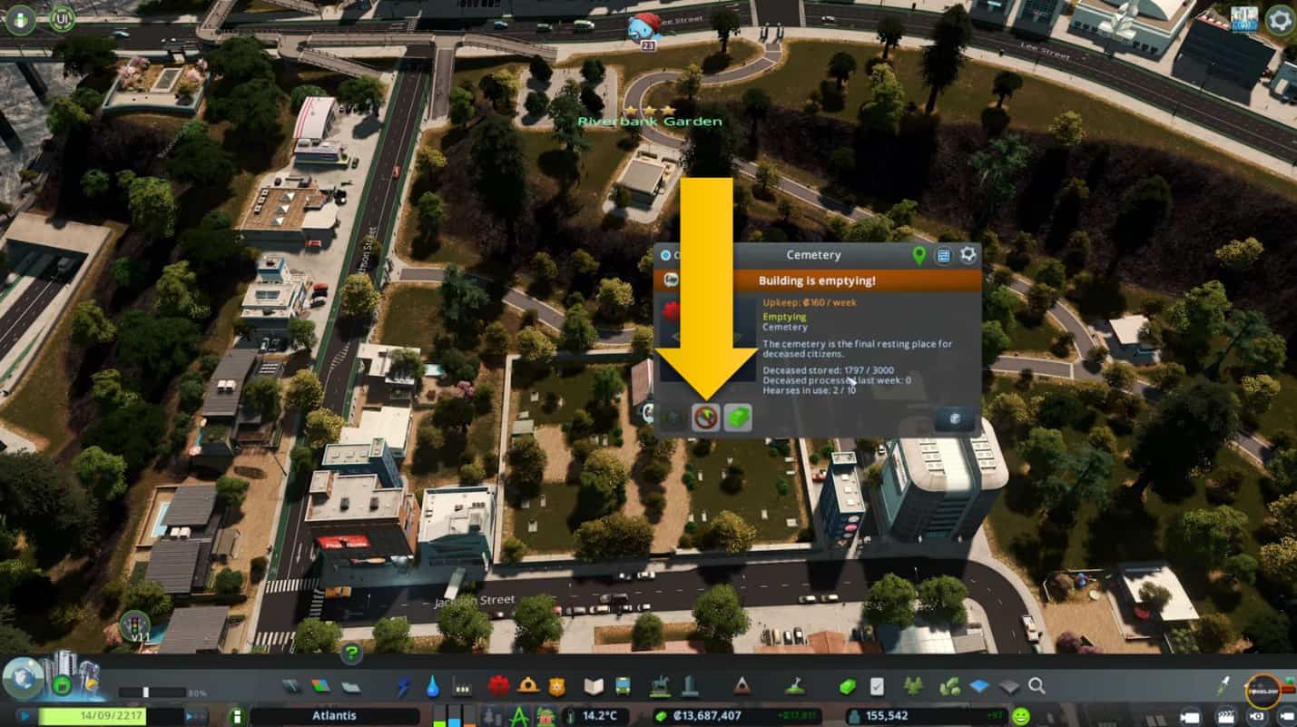 seleziona nuovamente la seconda opzione per interrompere lo svuotamento del Cimitero