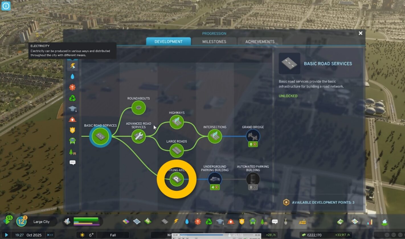 Nodo Aree di parcheggio nell'albero di sviluppo
