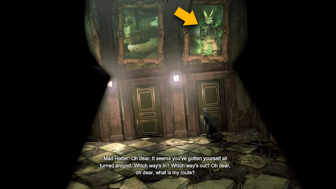 Segui l'uomo in costume da coniglio per trovare la porta giusta in Batman: Arkham Origins. 