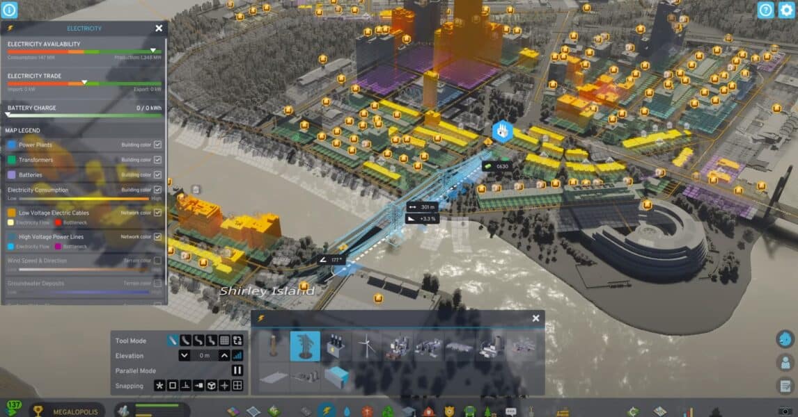 L'elettricità funziona negli skyline delle città