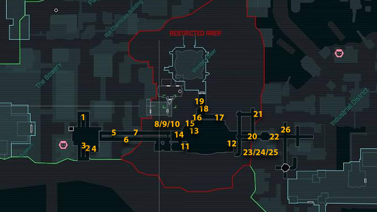 Le posizioni sulla mappa di tutti i trofei dell'Enigmista nella stazione della metropolitana di Batman: Arkham City. 