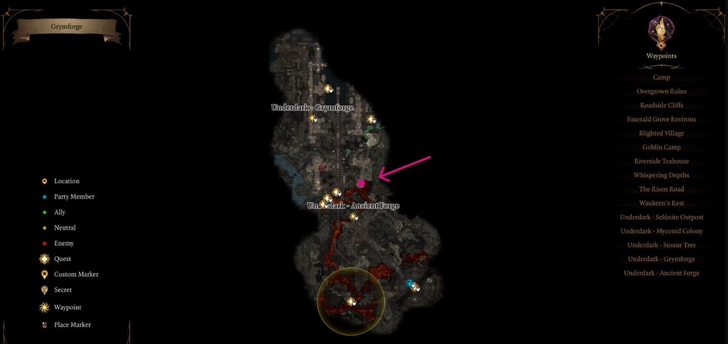 Posizione dello stampo della Scimitarra Adamantina in BG3