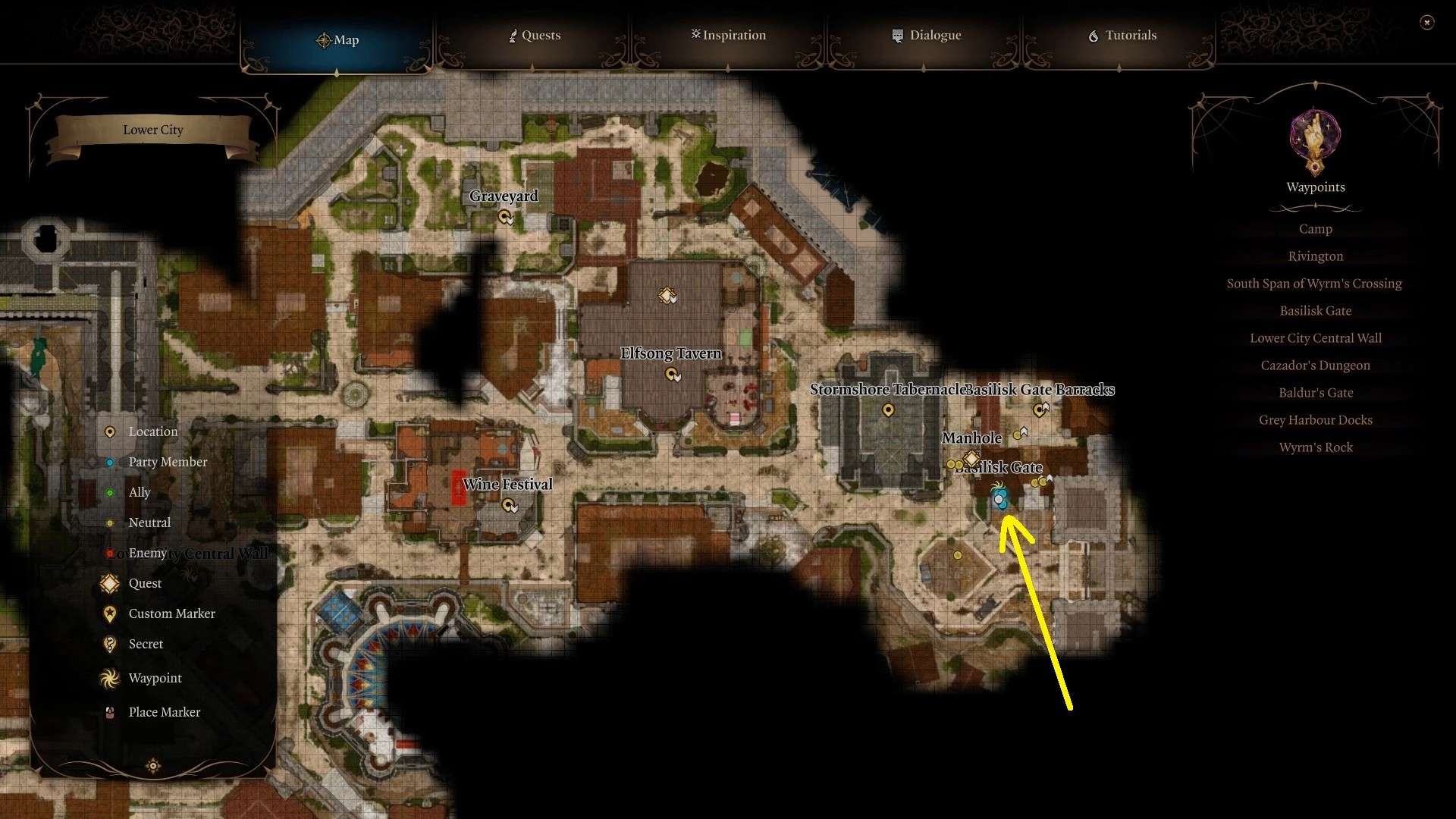 BG3 Tombino vicino al cancello del Basilisco