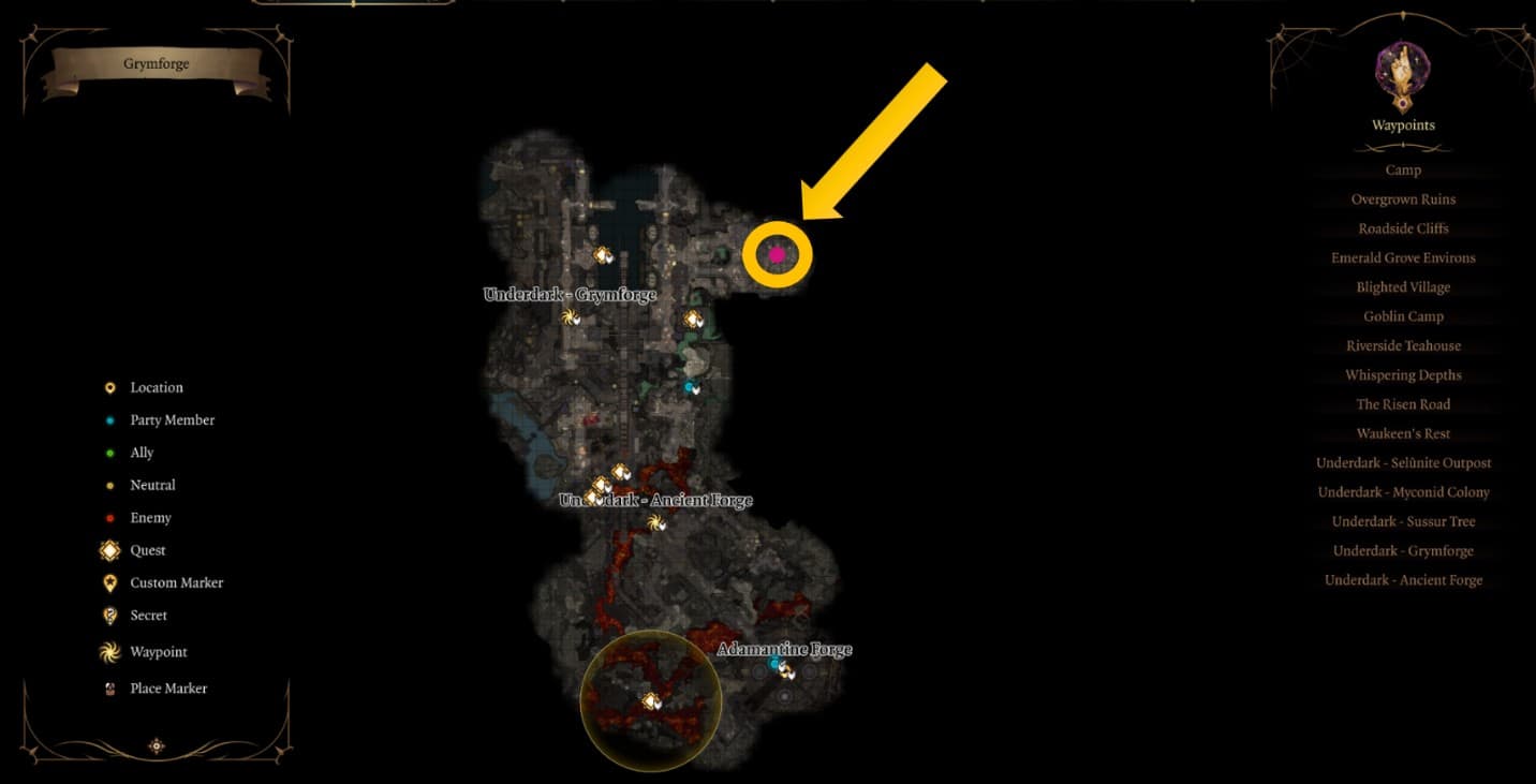 Posizione dello stampo dello Scudo Adamantino in BG3