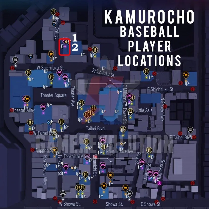Mappa delle posizioni dei giocatori di baseball di Kamurocho