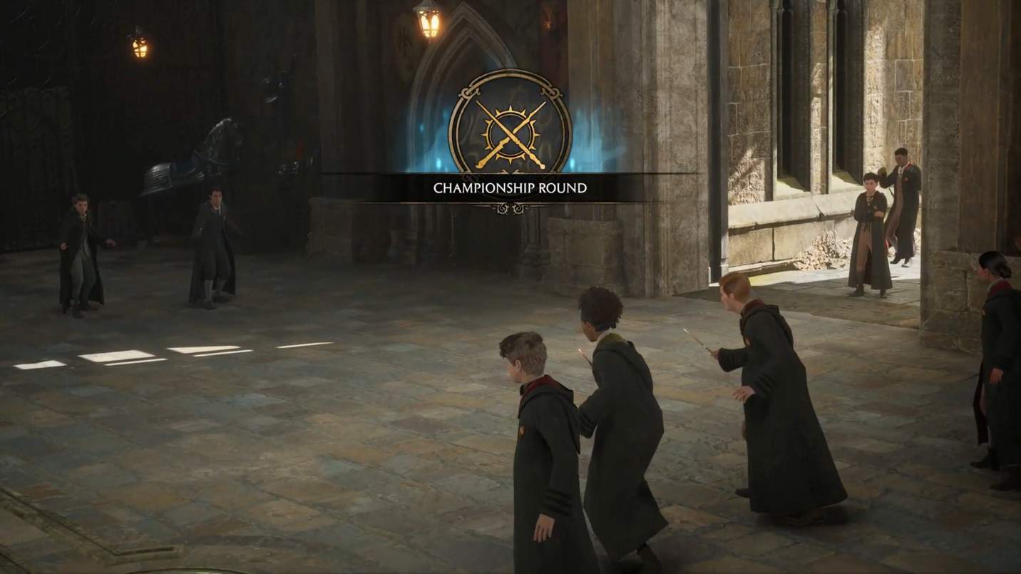 bacchette incrociate duellando attorno al terzo round dell'eredità di Hogwarts