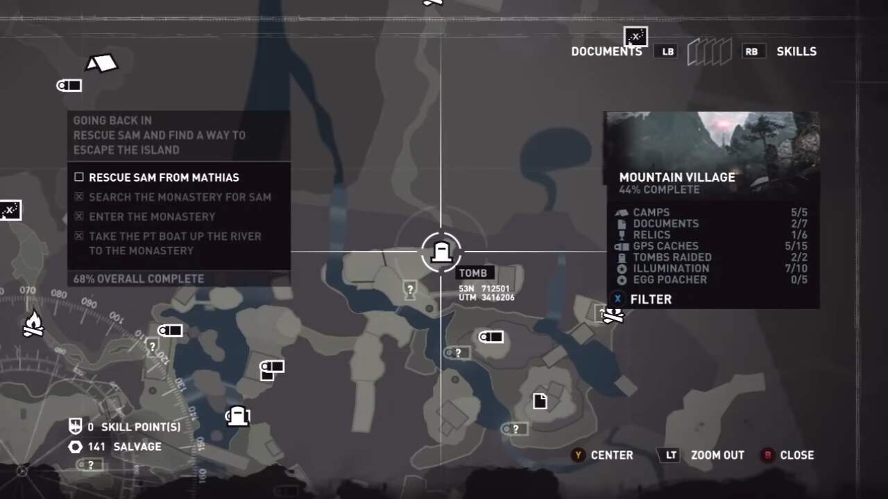 Posizione della Sala dell'Ascensione di Tomb Raider sulla mappa
