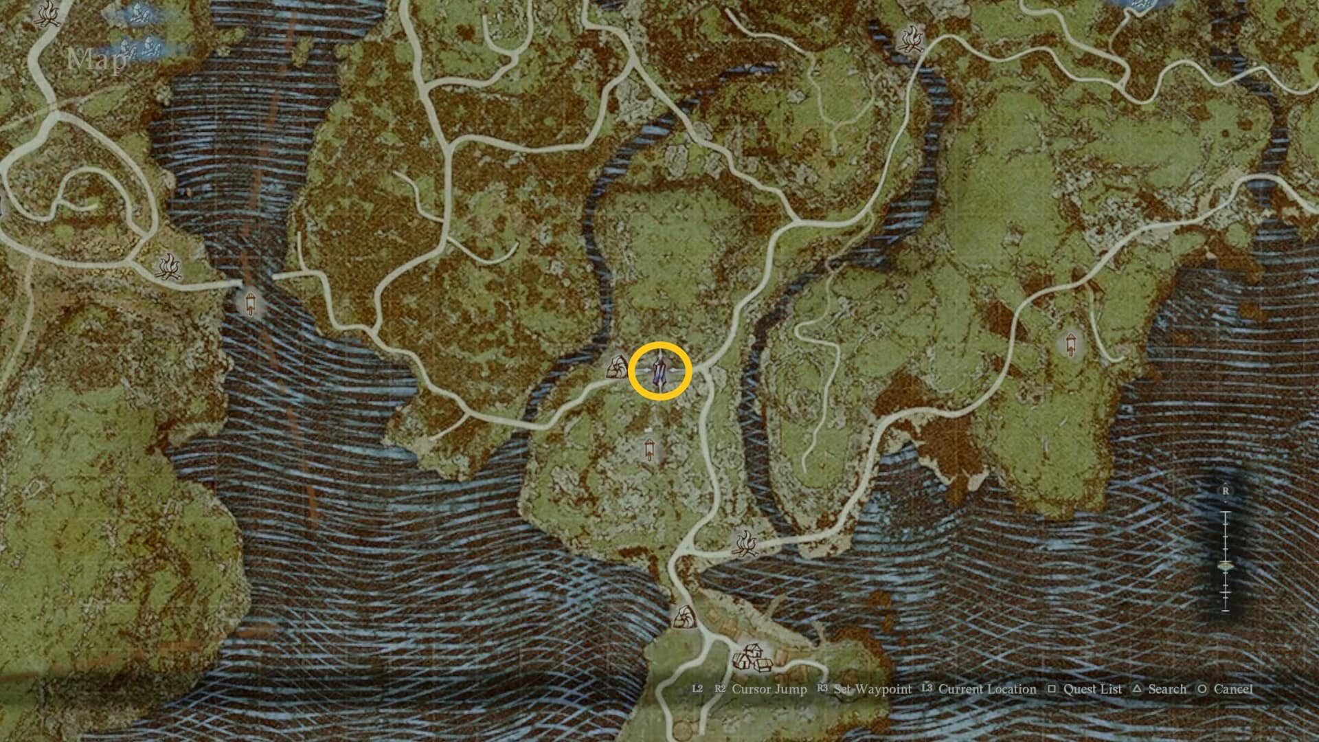 Posizione sulla mappa del Drago n. 2 a est di Misty Marshes in Dragon's Dogma 2