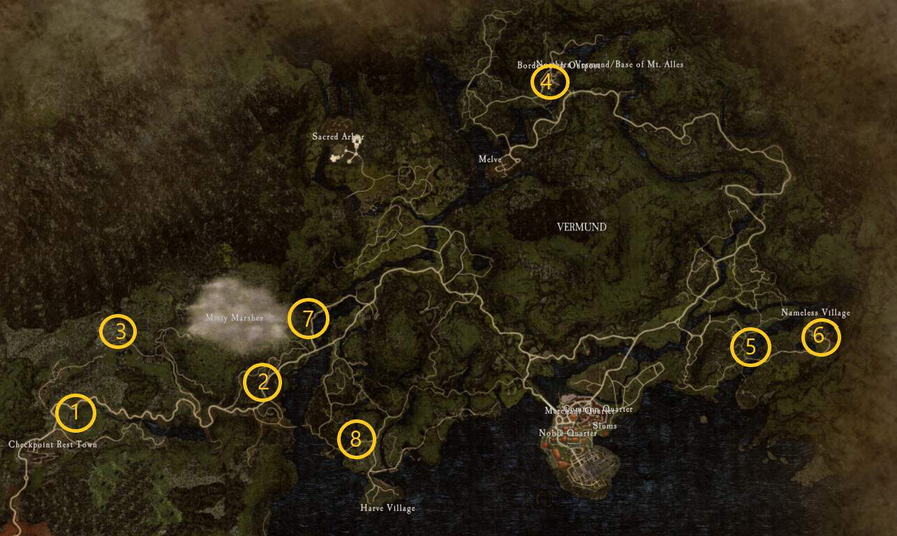 Mappa delle posizioni di Vermund Riftstones in Dragon's Dogma 2