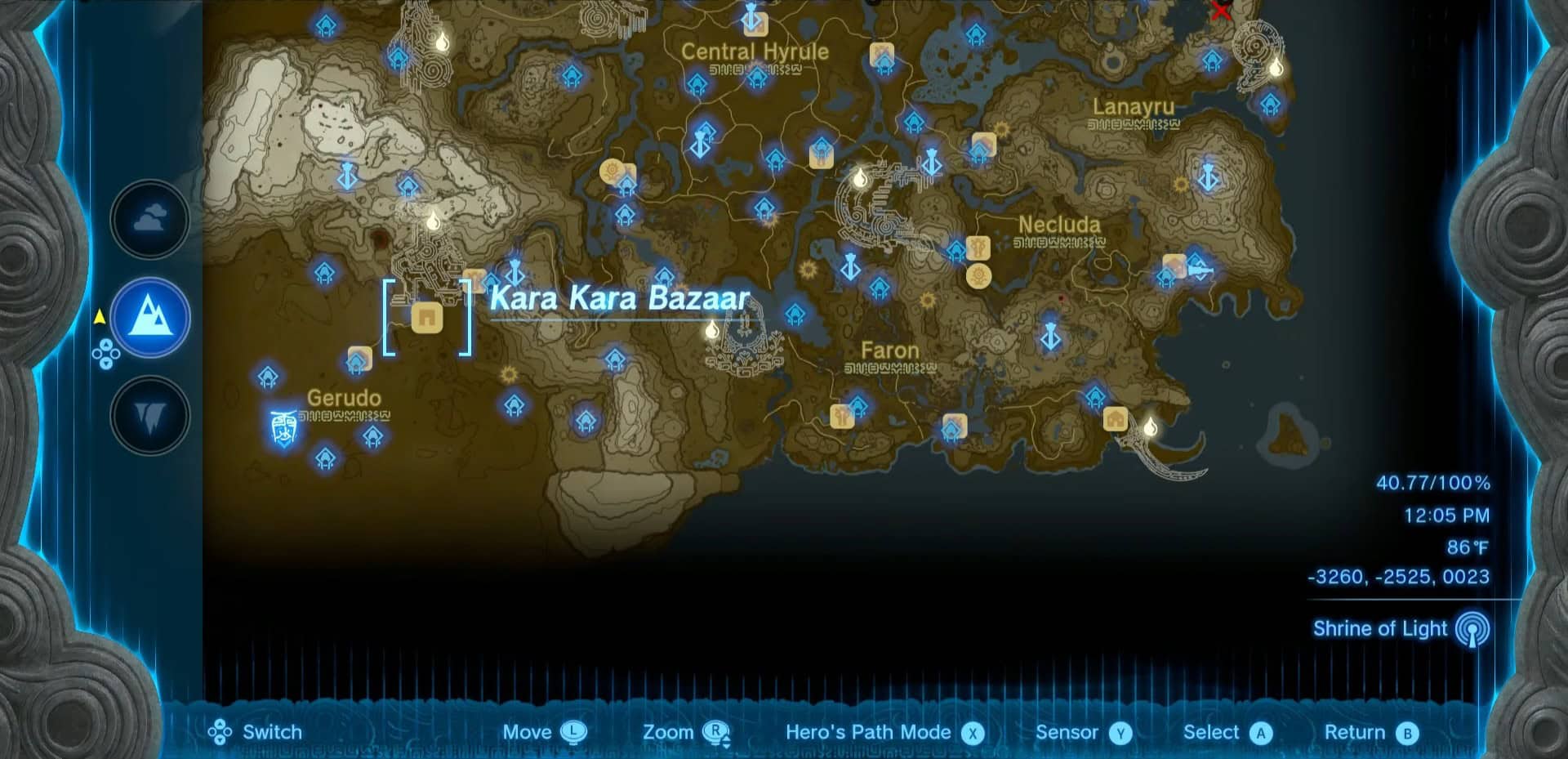 Zelda: posizione del bazar totk kara kara