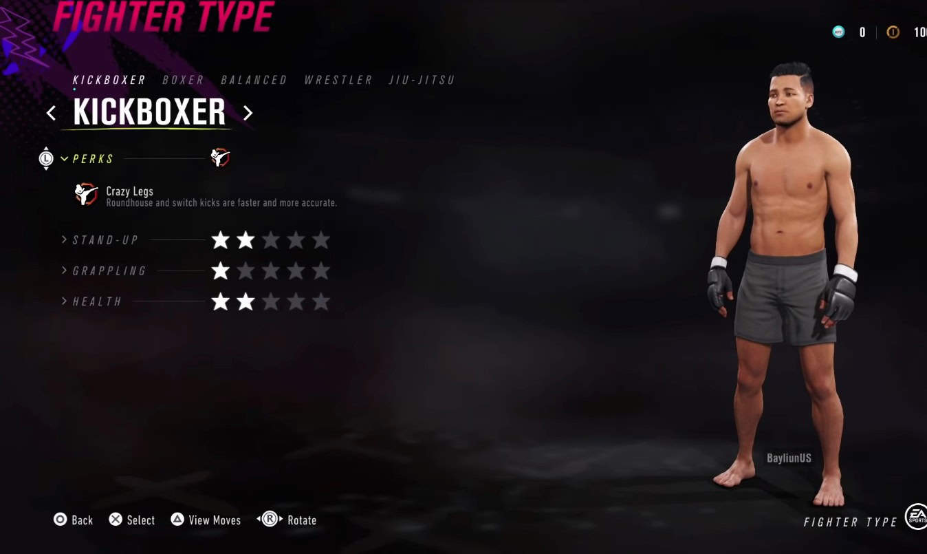 Kickboxer per la creazione del personaggio di UFC 4