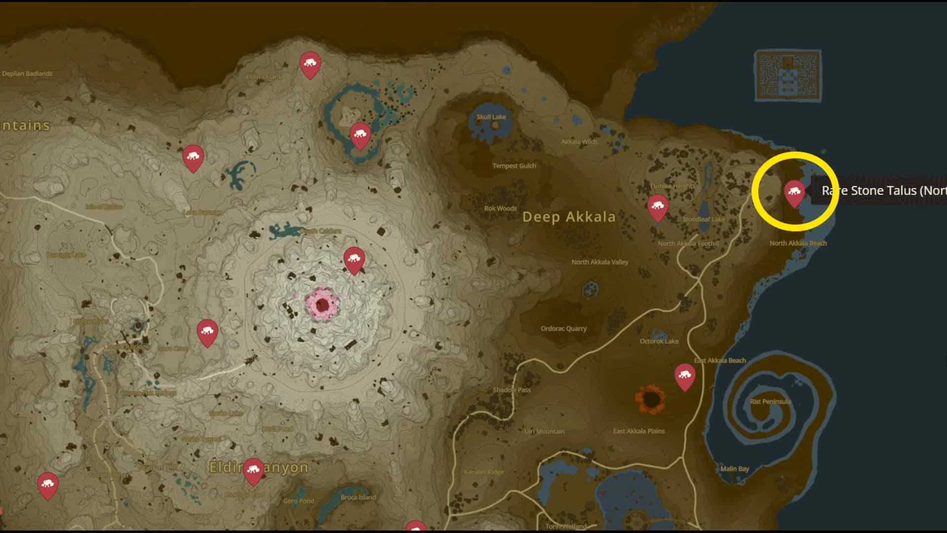 zelda: mappa della posizione della pietra rara totk talus