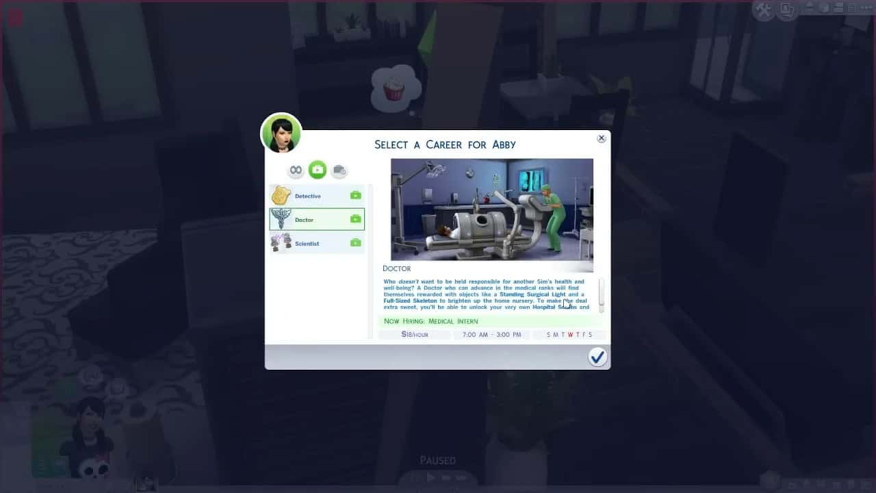 Carriera del medico di Sims 4