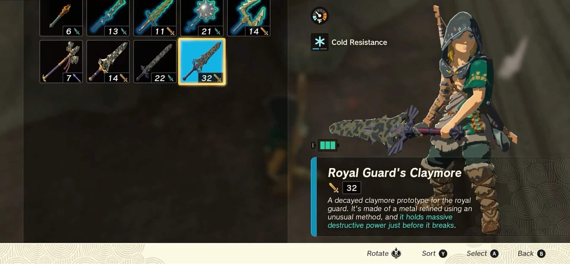 Zelda: la spada claymore della guardia reale