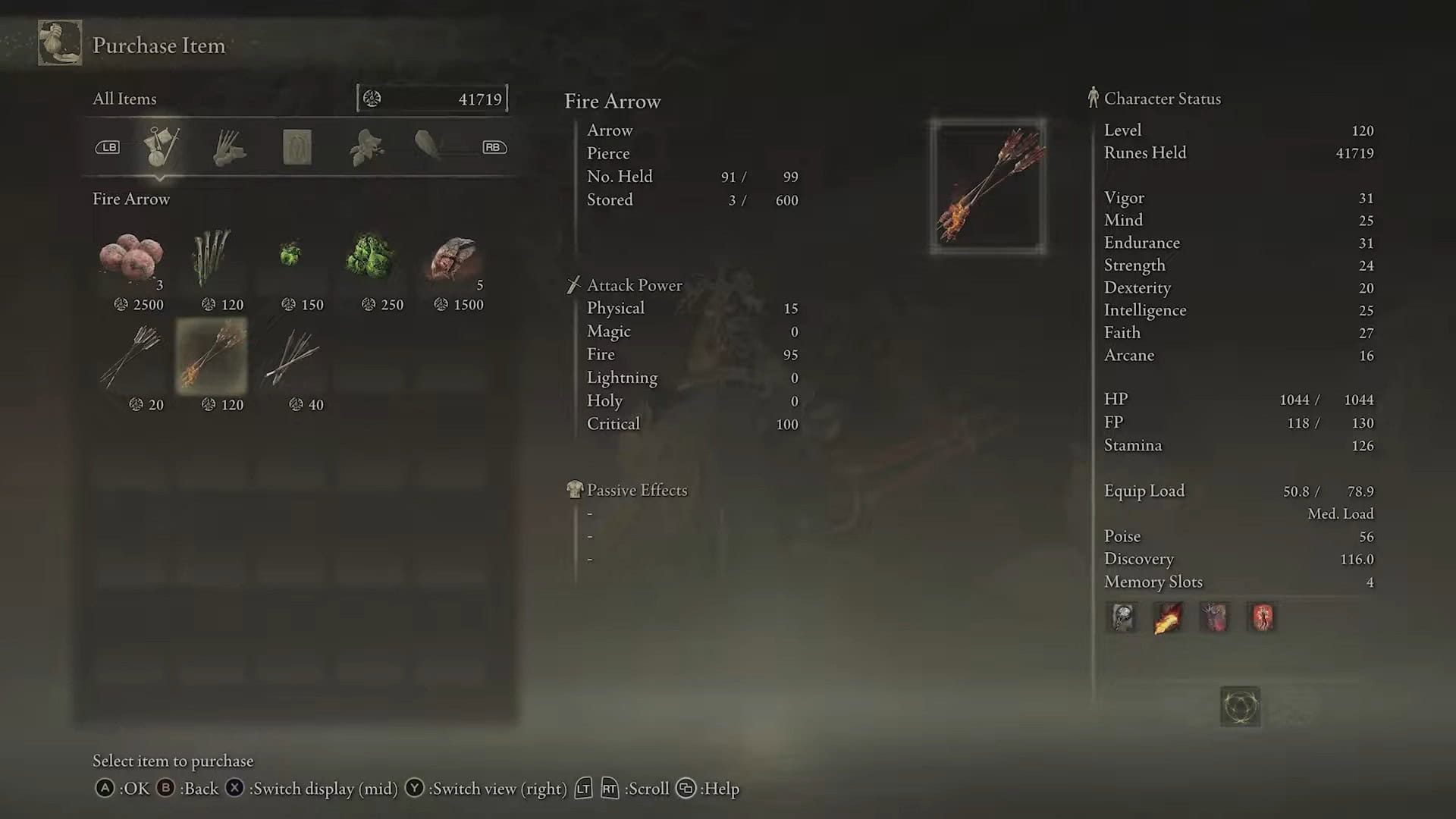 acquista frecce infuocate nell'Elden Ring