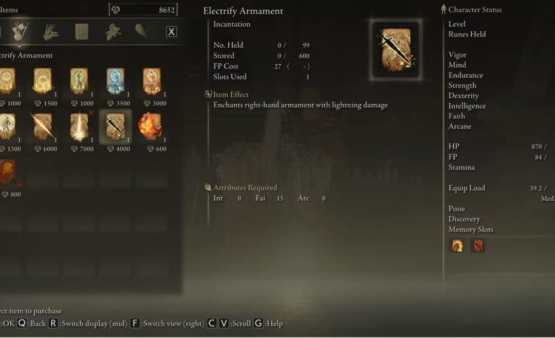 Electrify Armament Elden Ring