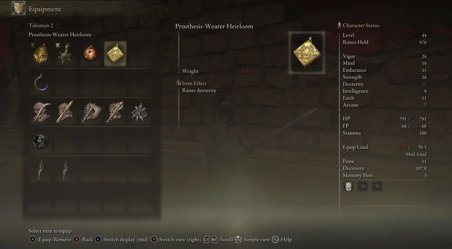 Statistiche del cimelio di chi indossa la protesi