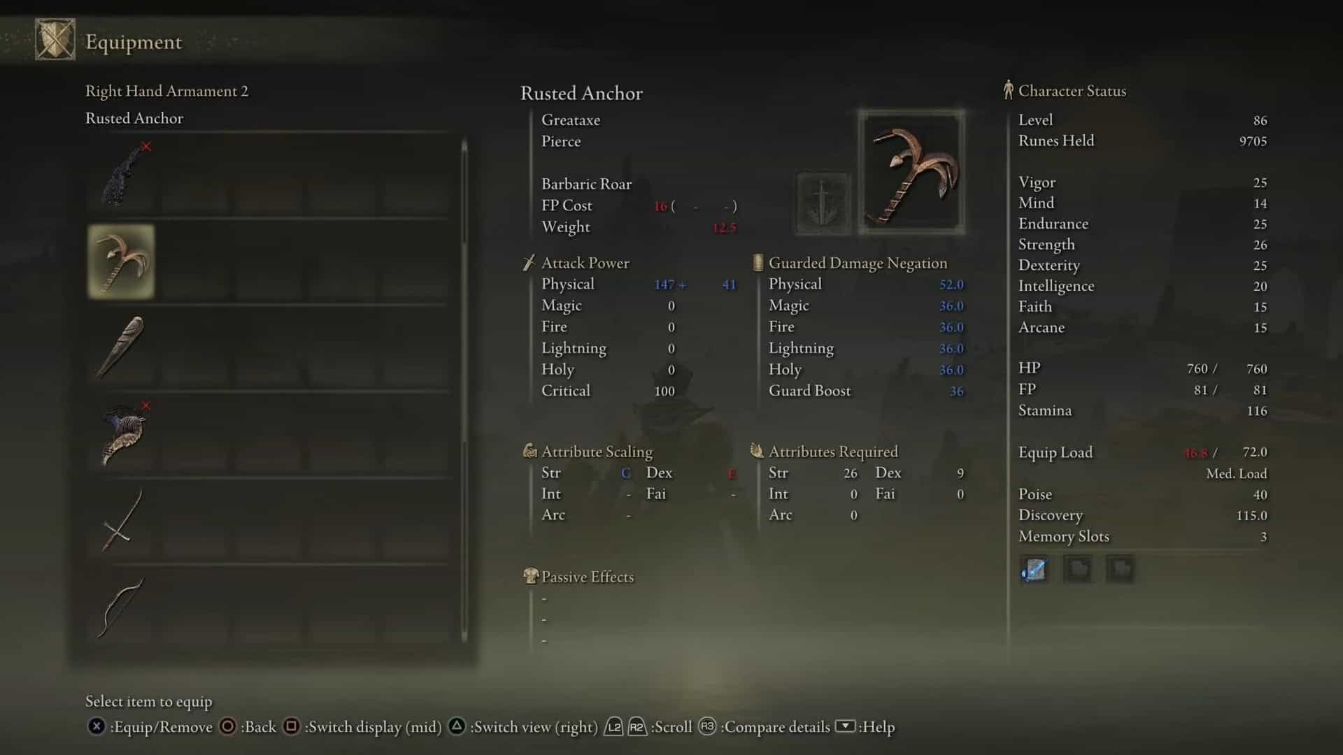 Anello Elden con statistiche dell'Ancora Arrugginita