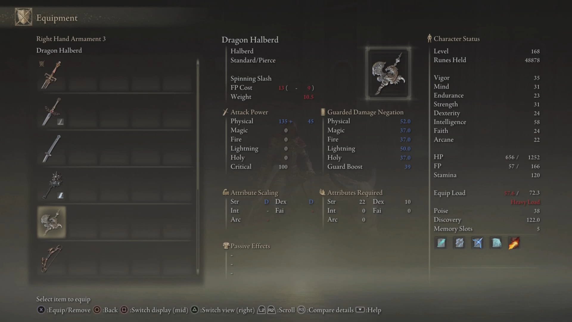 Statistiche dell'alabarda del drago nell'anello degli Elden