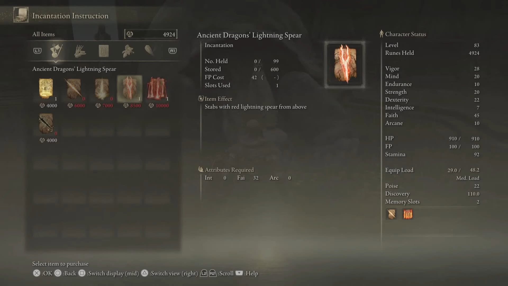 Statistiche della Lancia Fulminante dell'Antico Drago