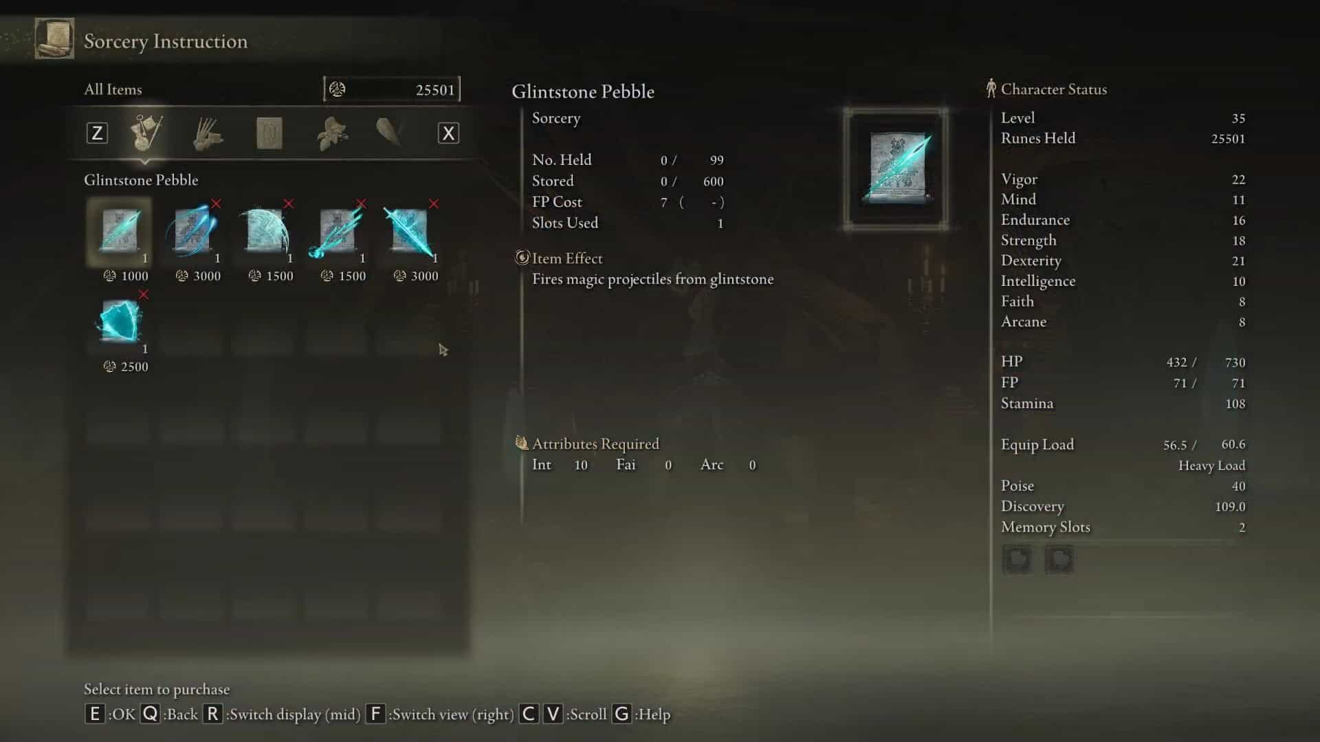 Statistiche di Glintstone Pebble