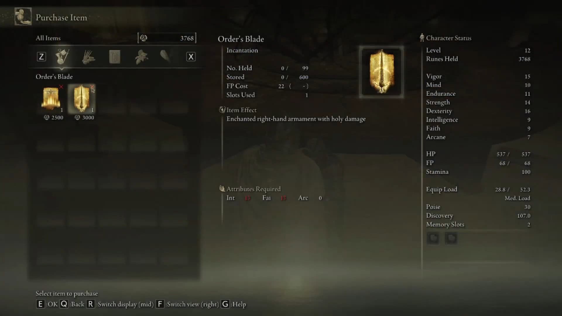 Statistiche della Lama dell'Ordine